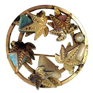 Sarah Coventry Brooch Gold Leaf Vintage Pin Womens MCM Jewelry 7710